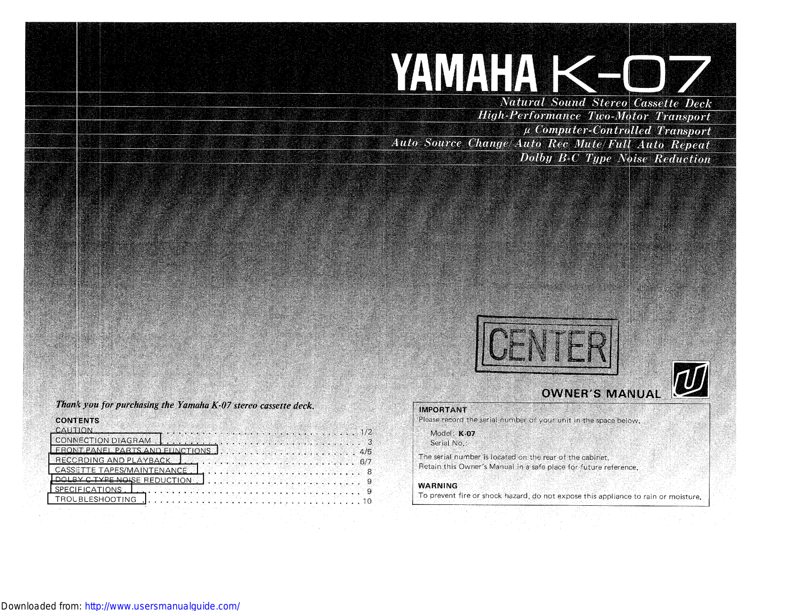 Yamaha Audio K-07 User Manual