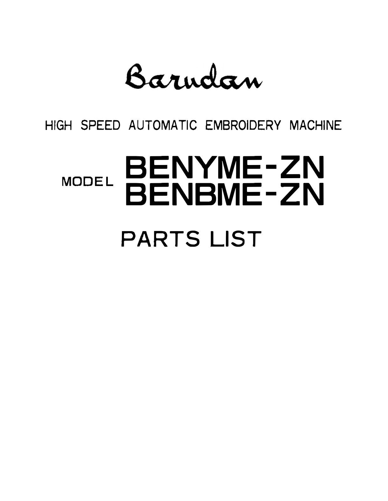 Barudan BENYME-ZN, BENBME-ZN Manual