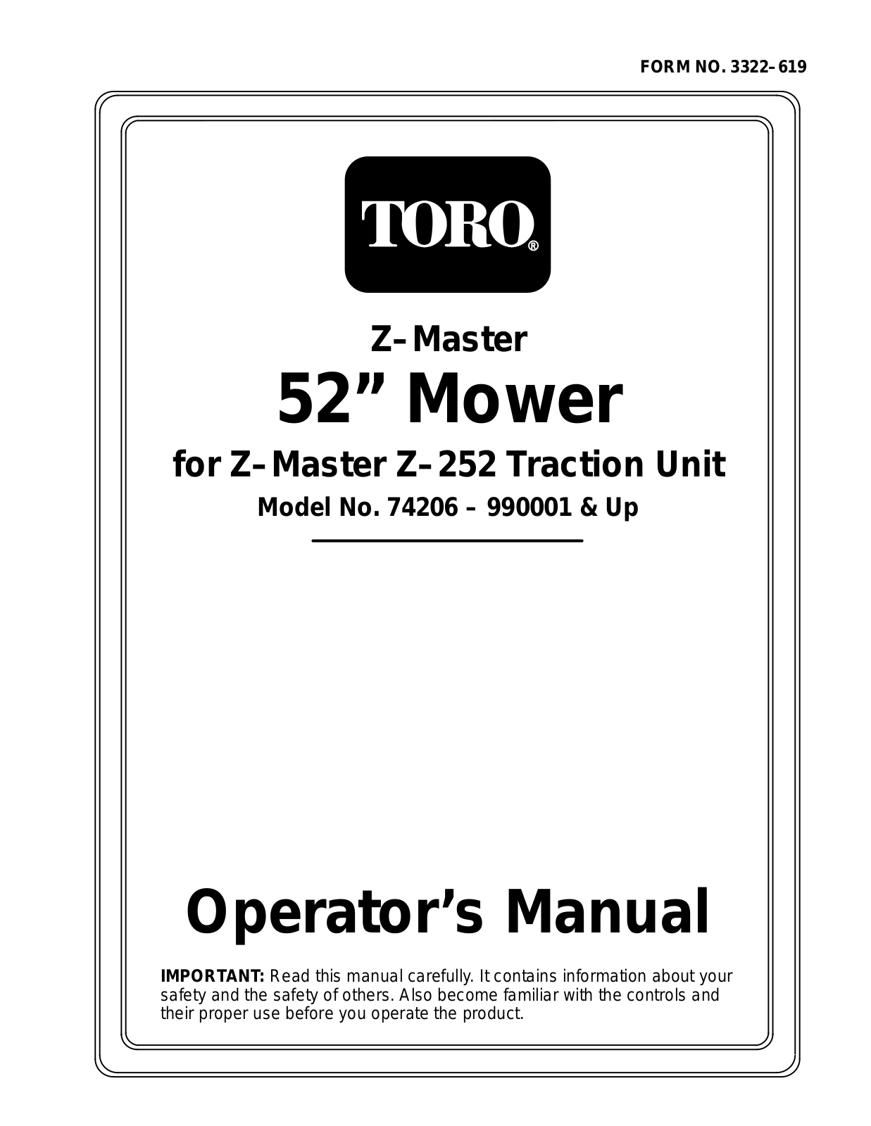 Toro 74206 Operator's Manual