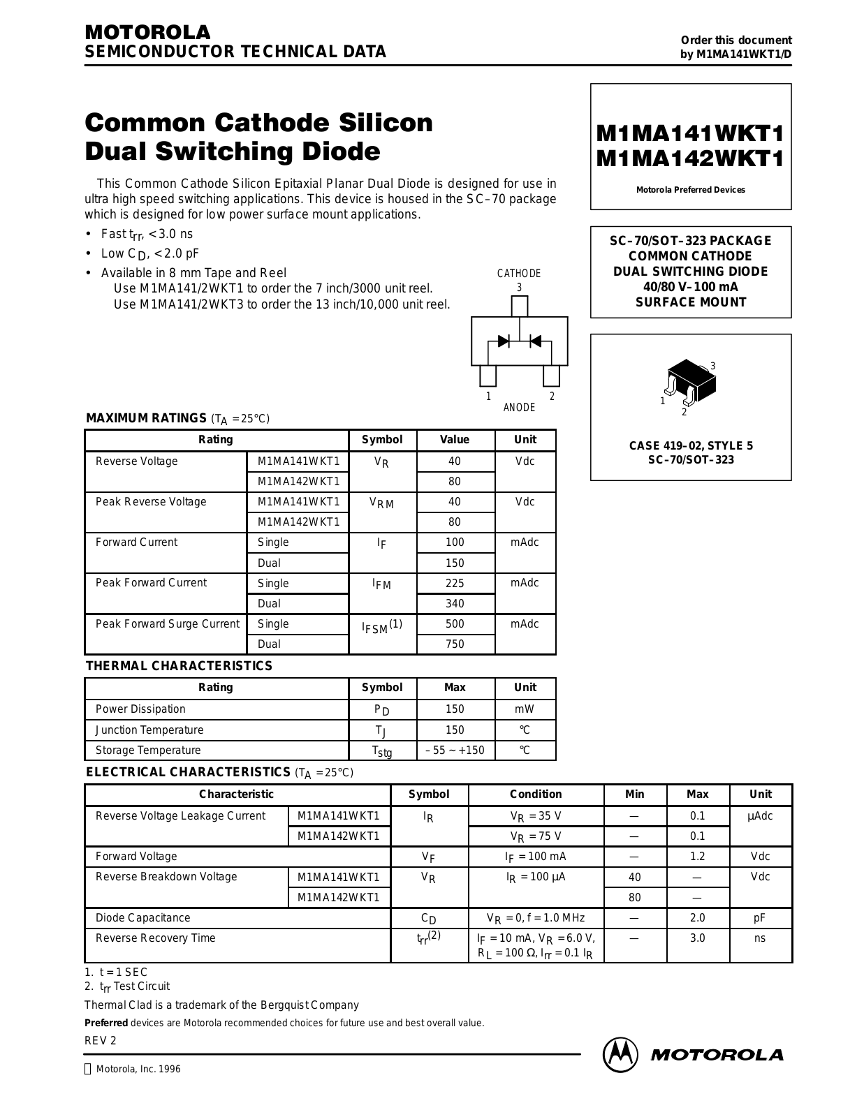 Motorola M1MA142WKT1 Datasheet