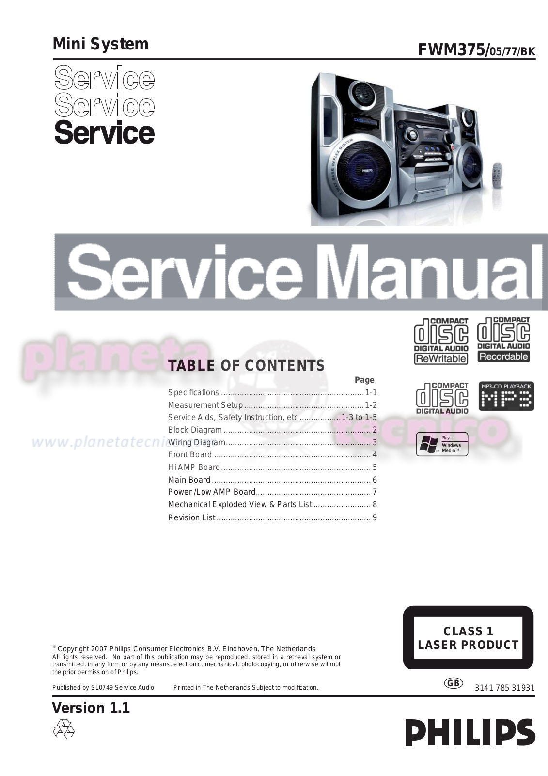 Philips FWM-375 Service Manual