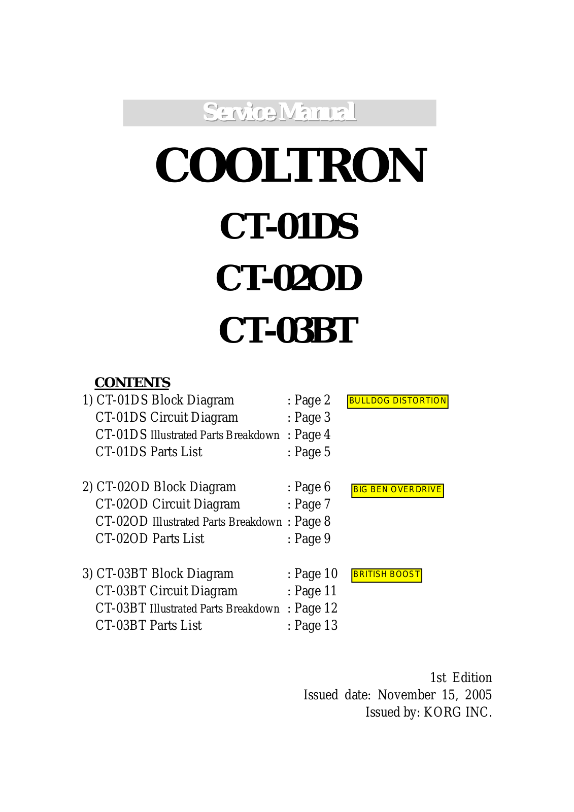 KORG CT-01DS, CT-02OD, CT-03BT Service manual