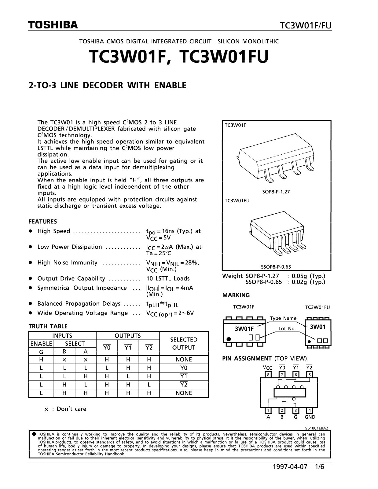 Toshiba TC3W01FU Datasheet