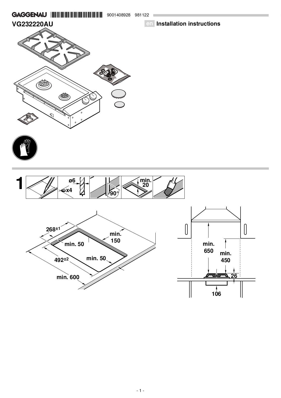 Gaggenau VG232220AU Installation Guide