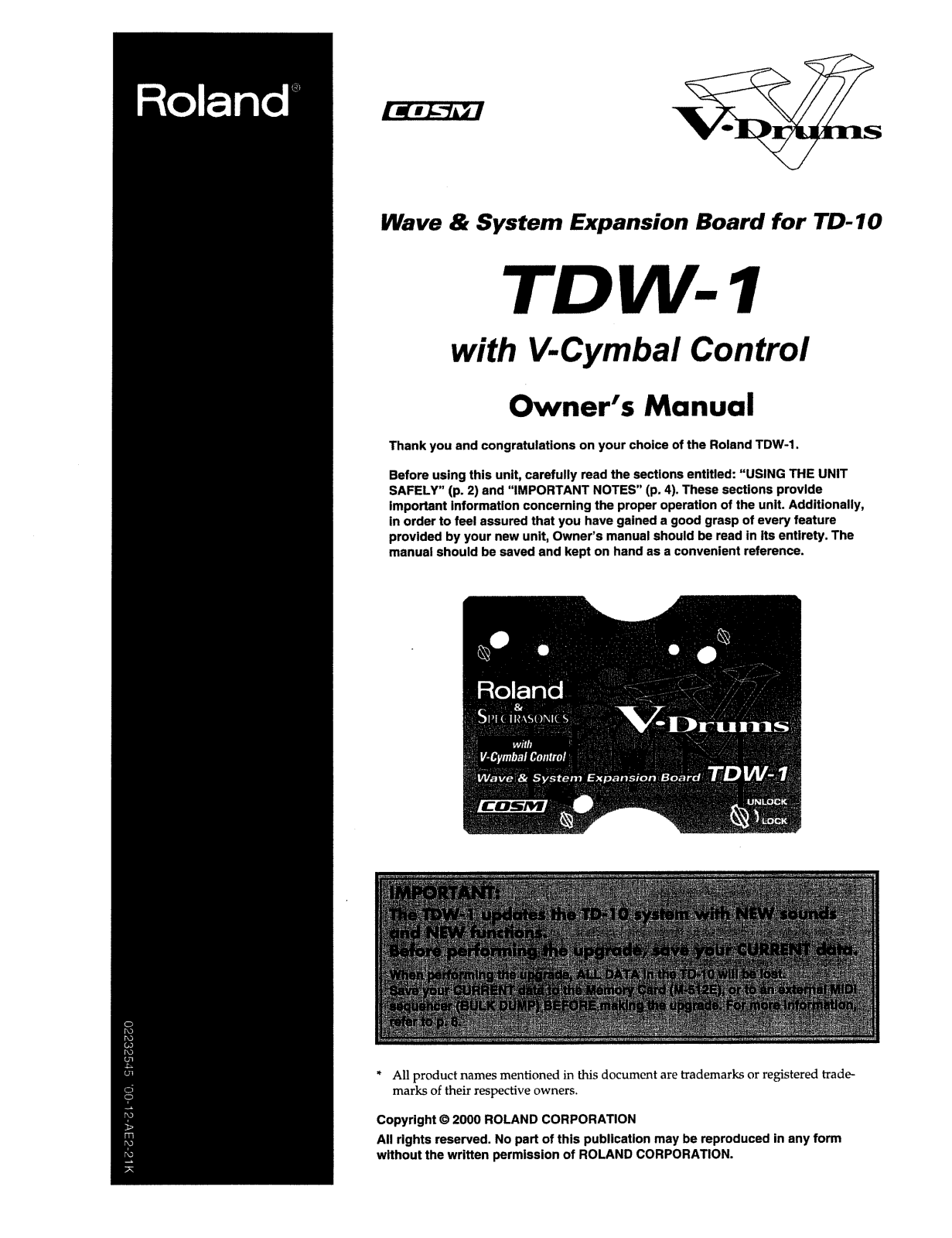 Roland Corporation TDW-1 Owner's Manual