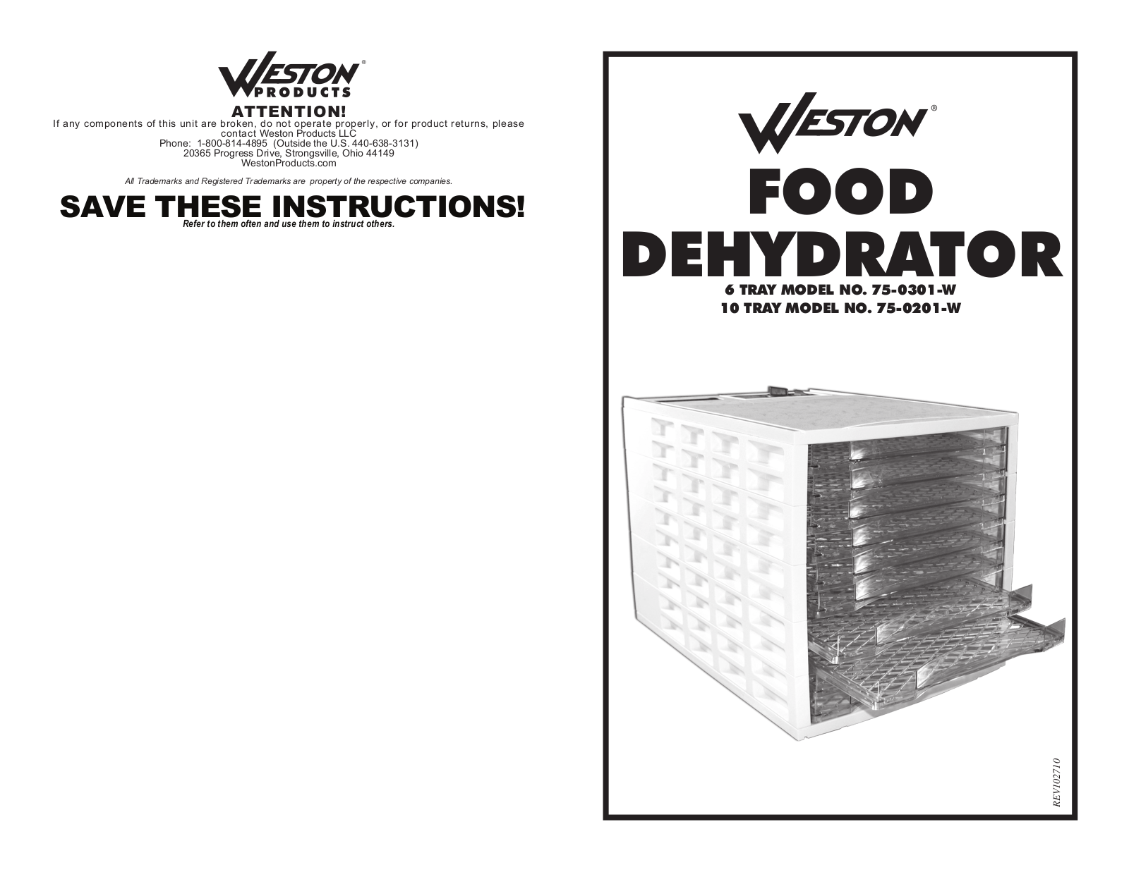 Weston Food Dehydrators User Manual