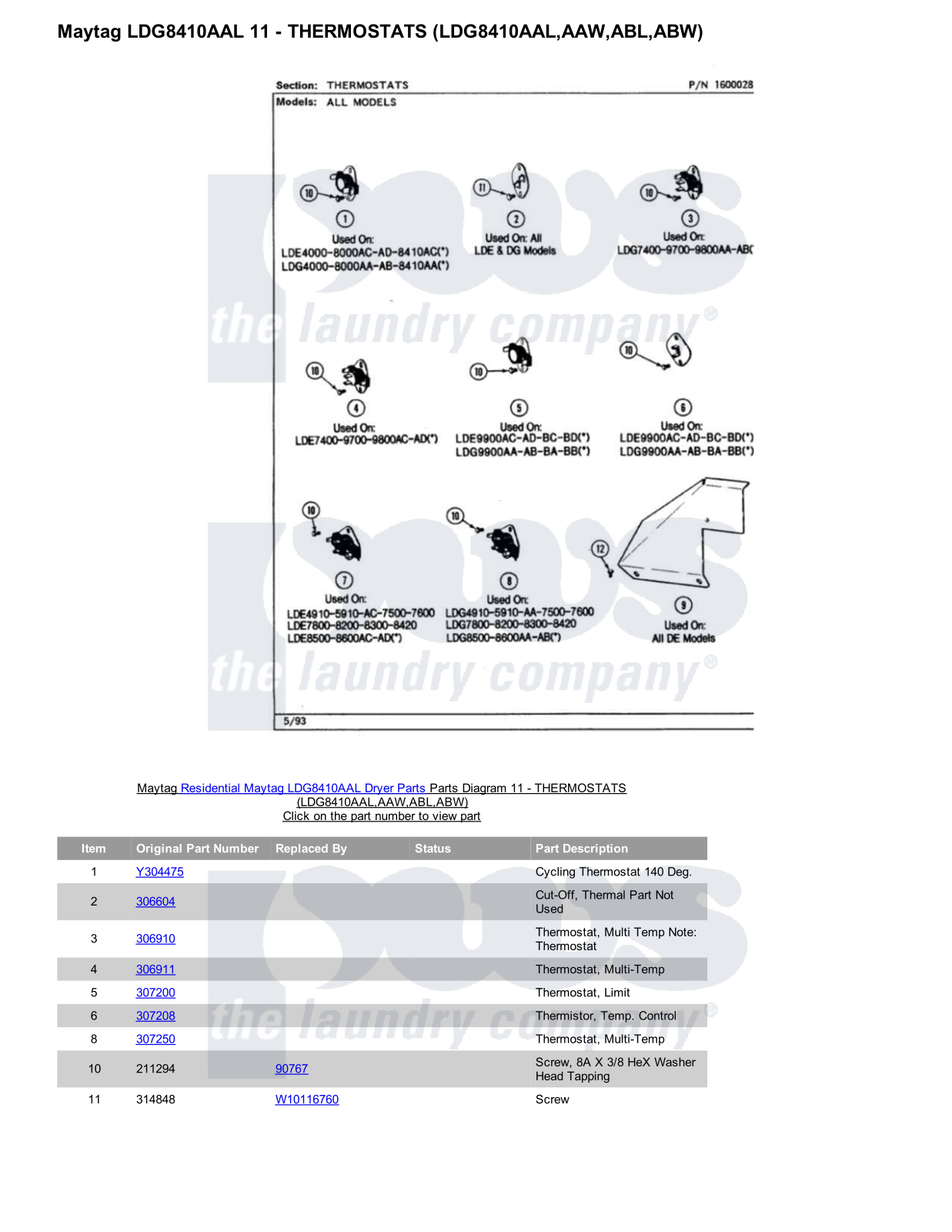 Maytag LDG8410AAL Parts Diagram