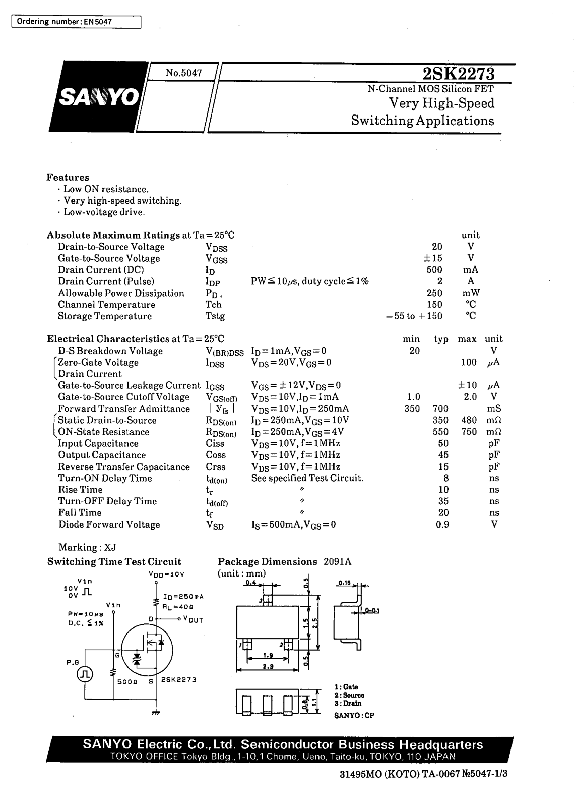 SANYO 2SK2273 Datasheet