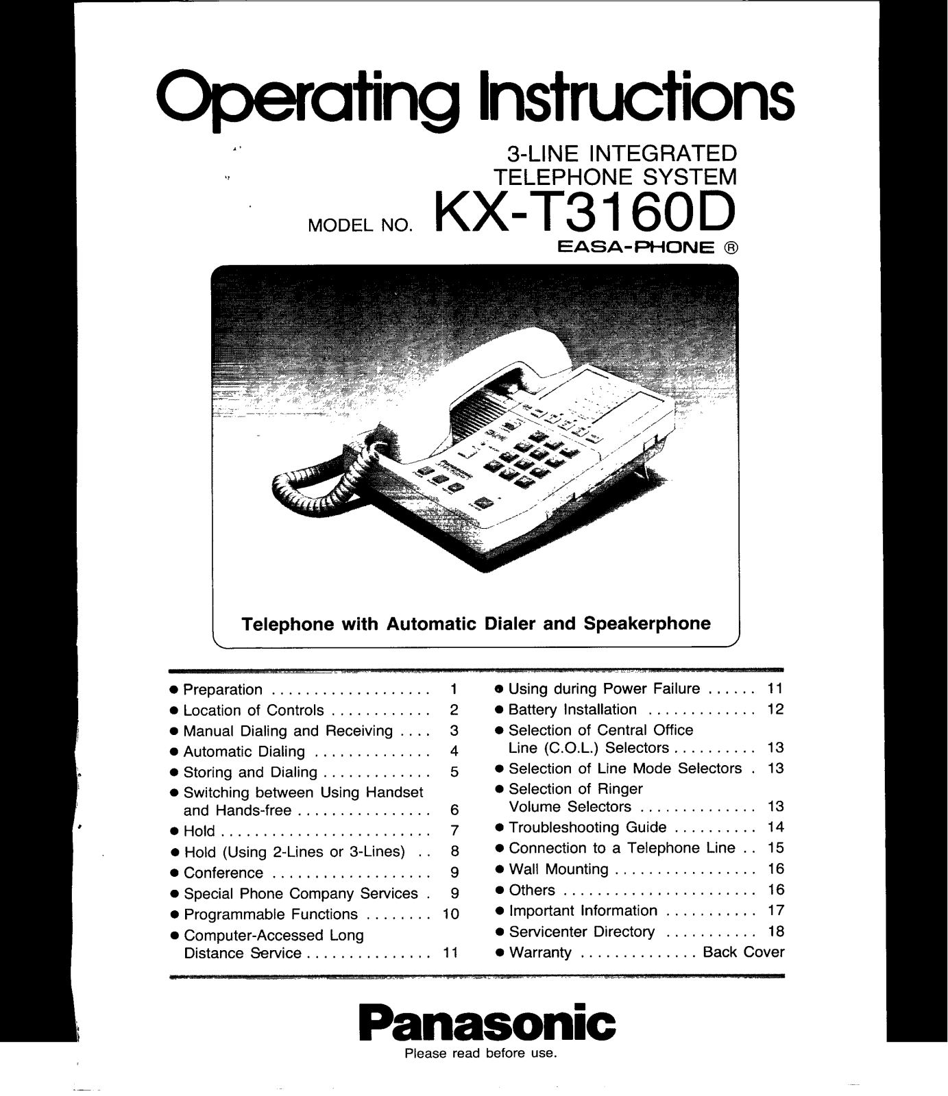 Panasonic kx-t3160 Operation Manual