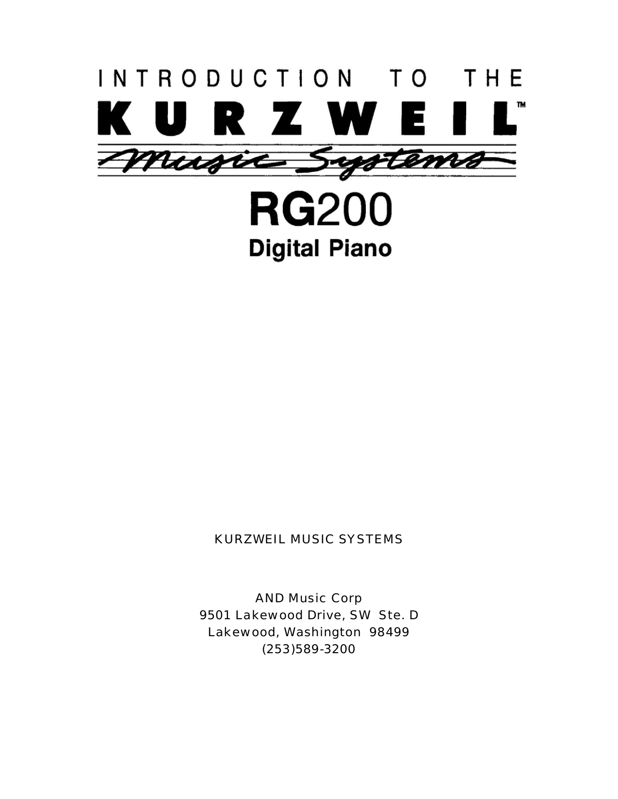 Kurzweil Music Systems RG200 User Manual