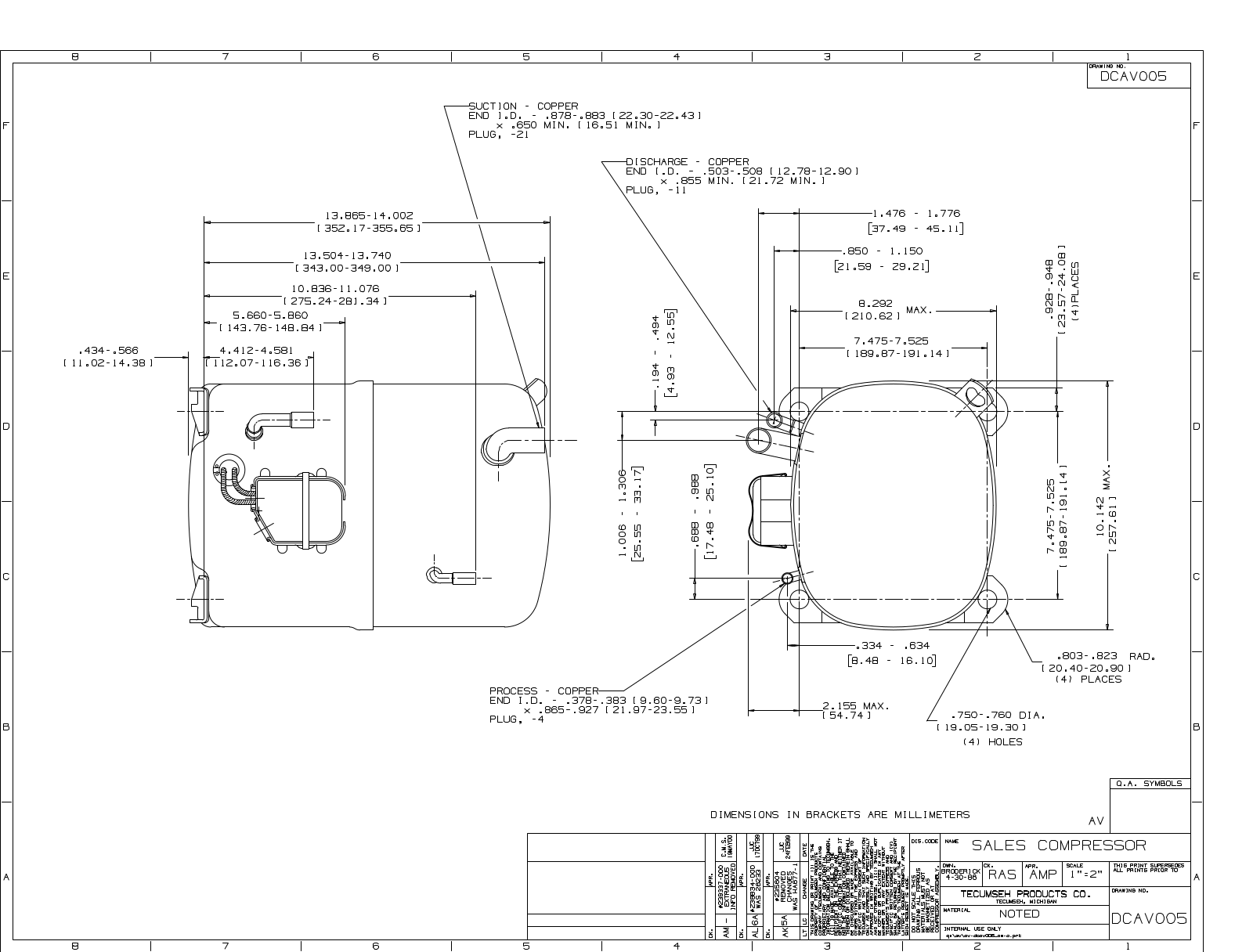 Tecumseh AVA5542EXC, AVA5546EXC, AVC5538EXN, AVC5546EXN Drawing Data