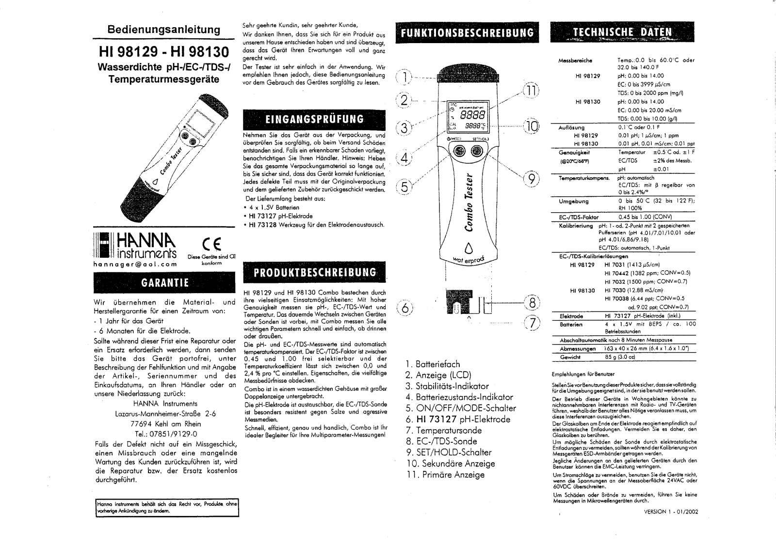 Hanna instruments HI 98129, HI 98130 User Manual