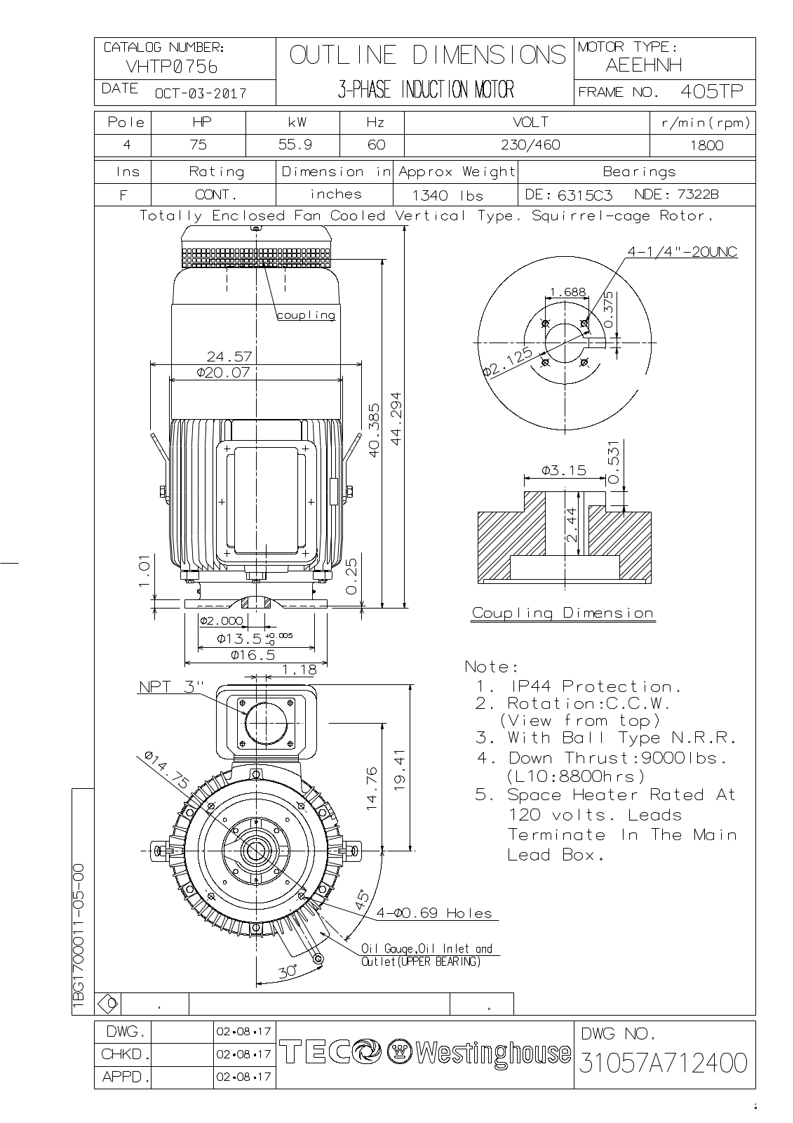 Teco VHTP0756 Reference Drawing