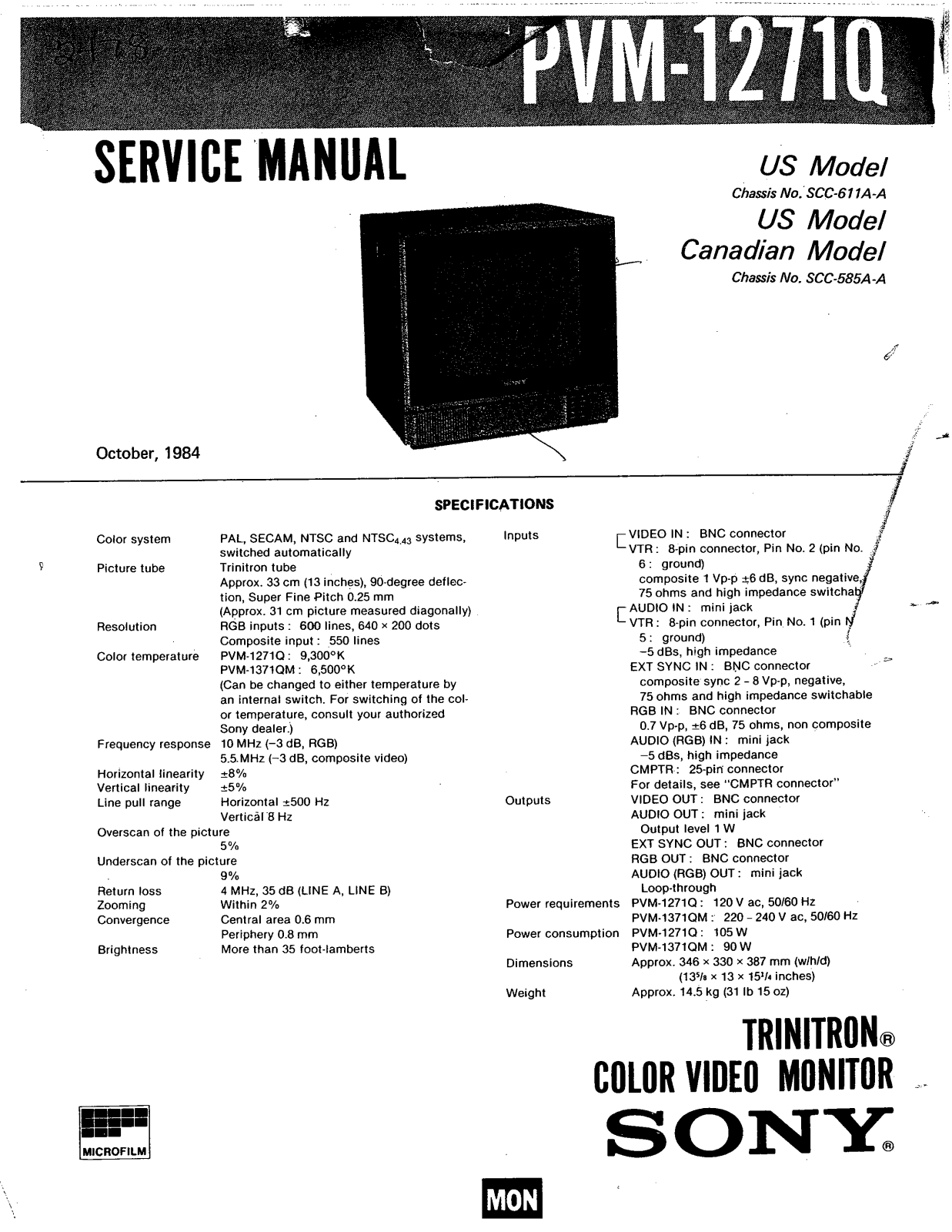 Sony PVM-1271Q Service Manual