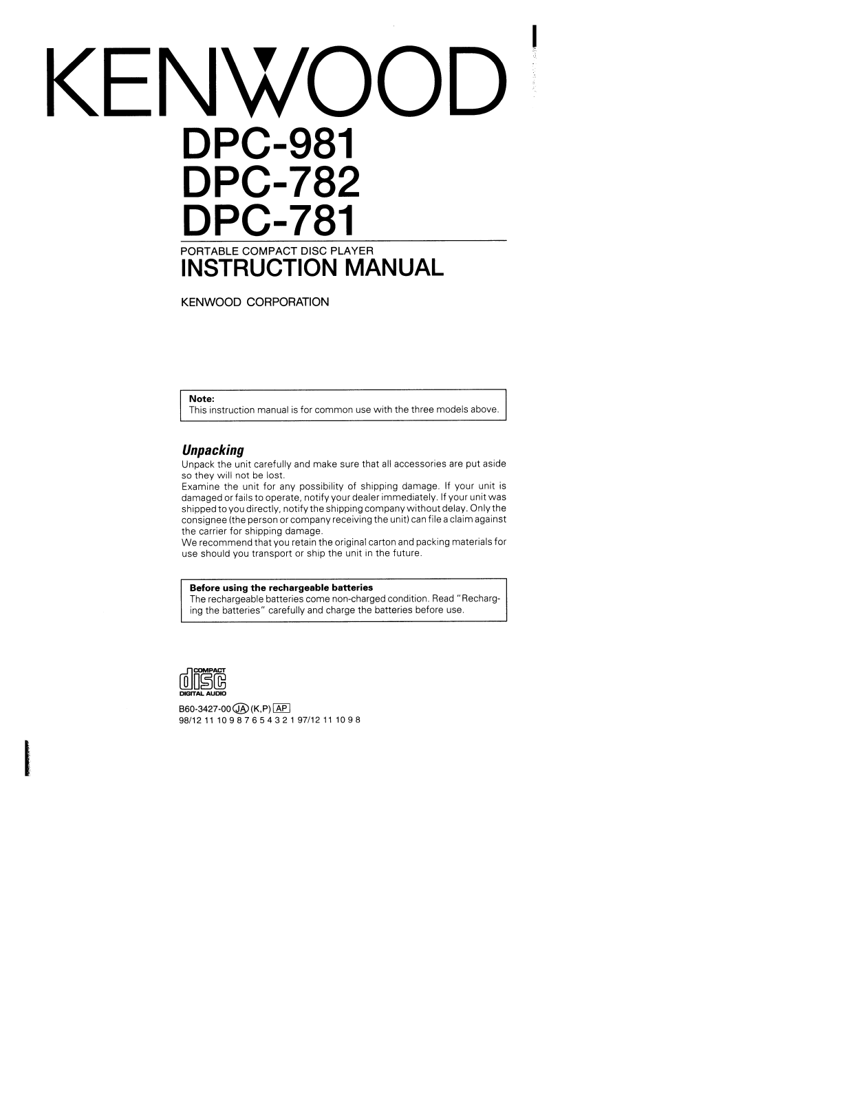 Kenwood DPC-782, DPC-781, DPC-981 User Manual