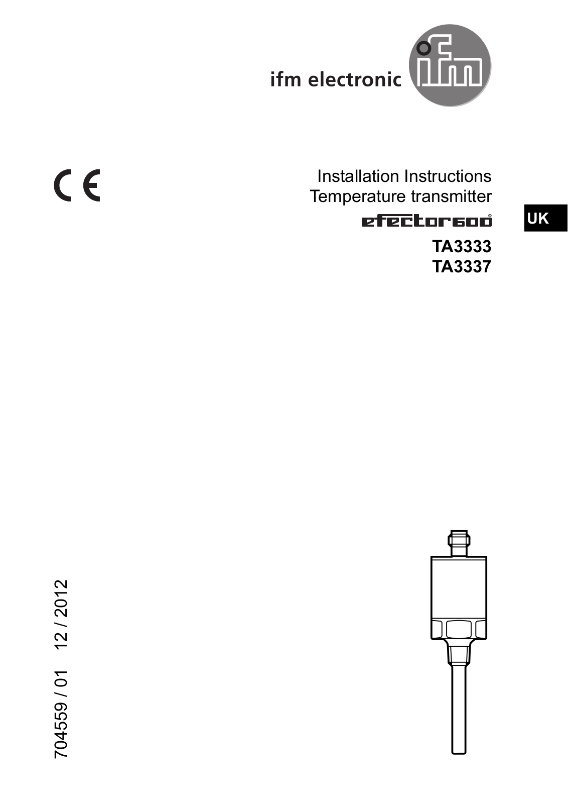 IFM Electronic TA3333, TA3337 Installation Instructions Manual