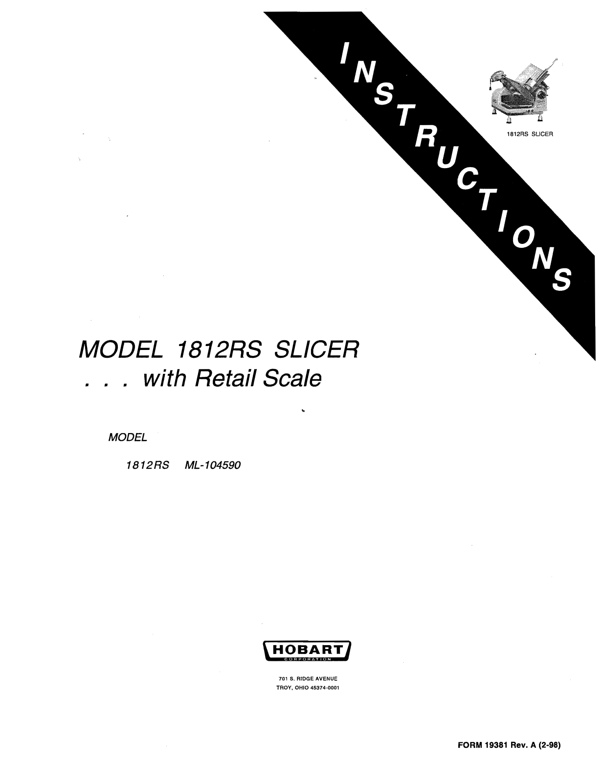 Hobart Food Machines 1812RS Installation  Manual