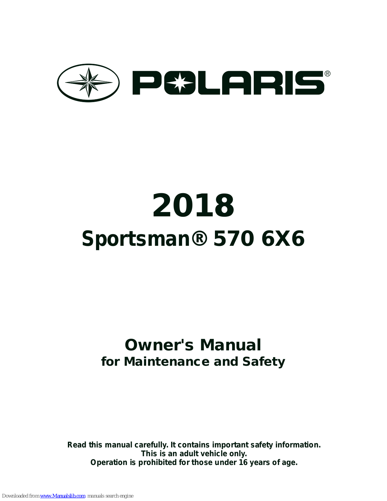 Polaris Sportsman 570 6X6 2018 Owner's Manual For Maintenance And Safety