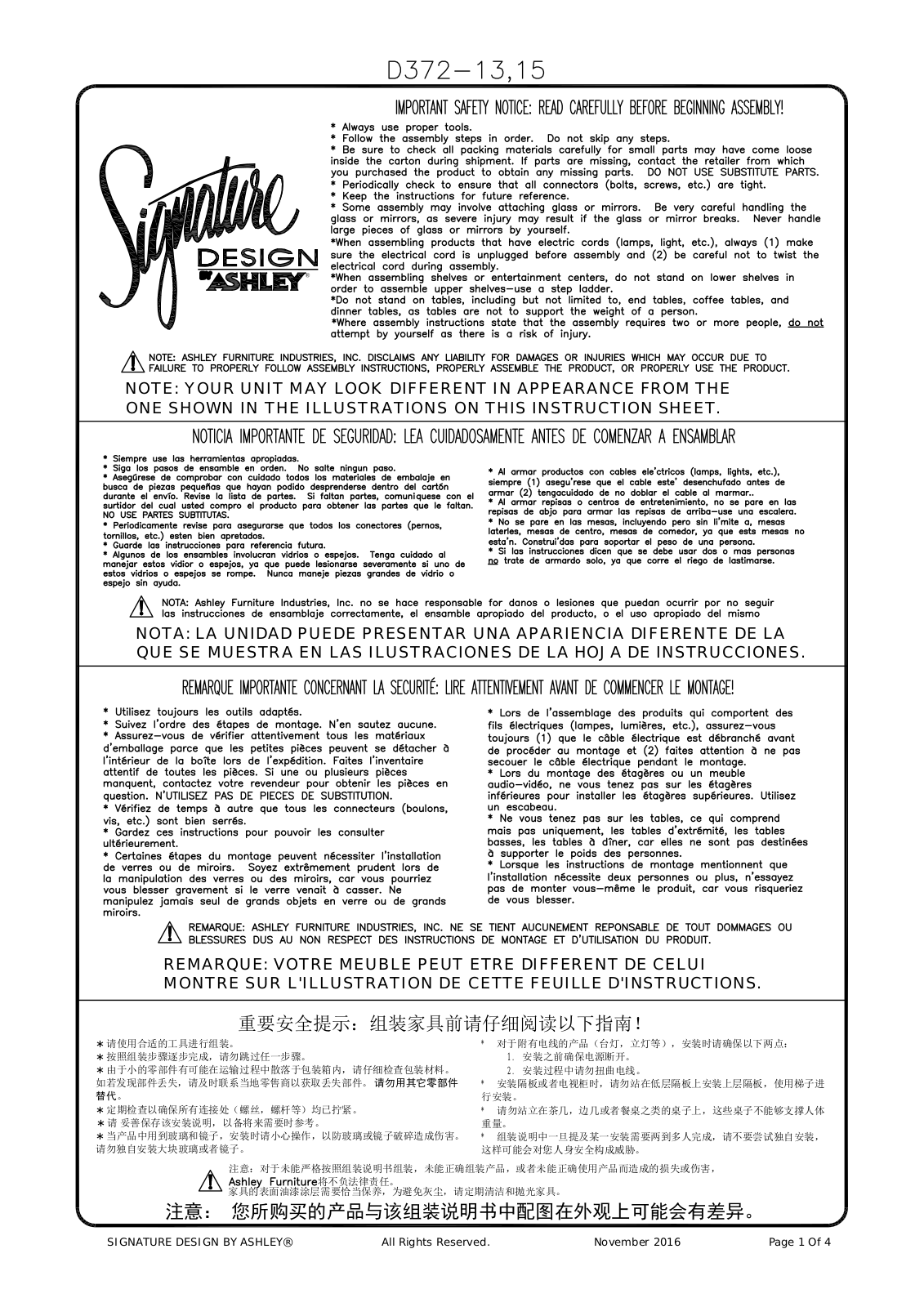 Ashley D37215, D37213 Assembly Guide - ManualMachine.com