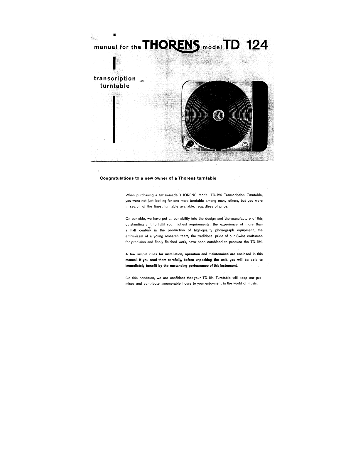 Thorens TD-124 Owners manual