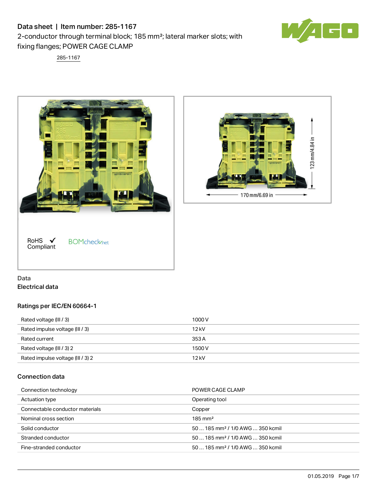 Wago 285-1167 Data Sheet