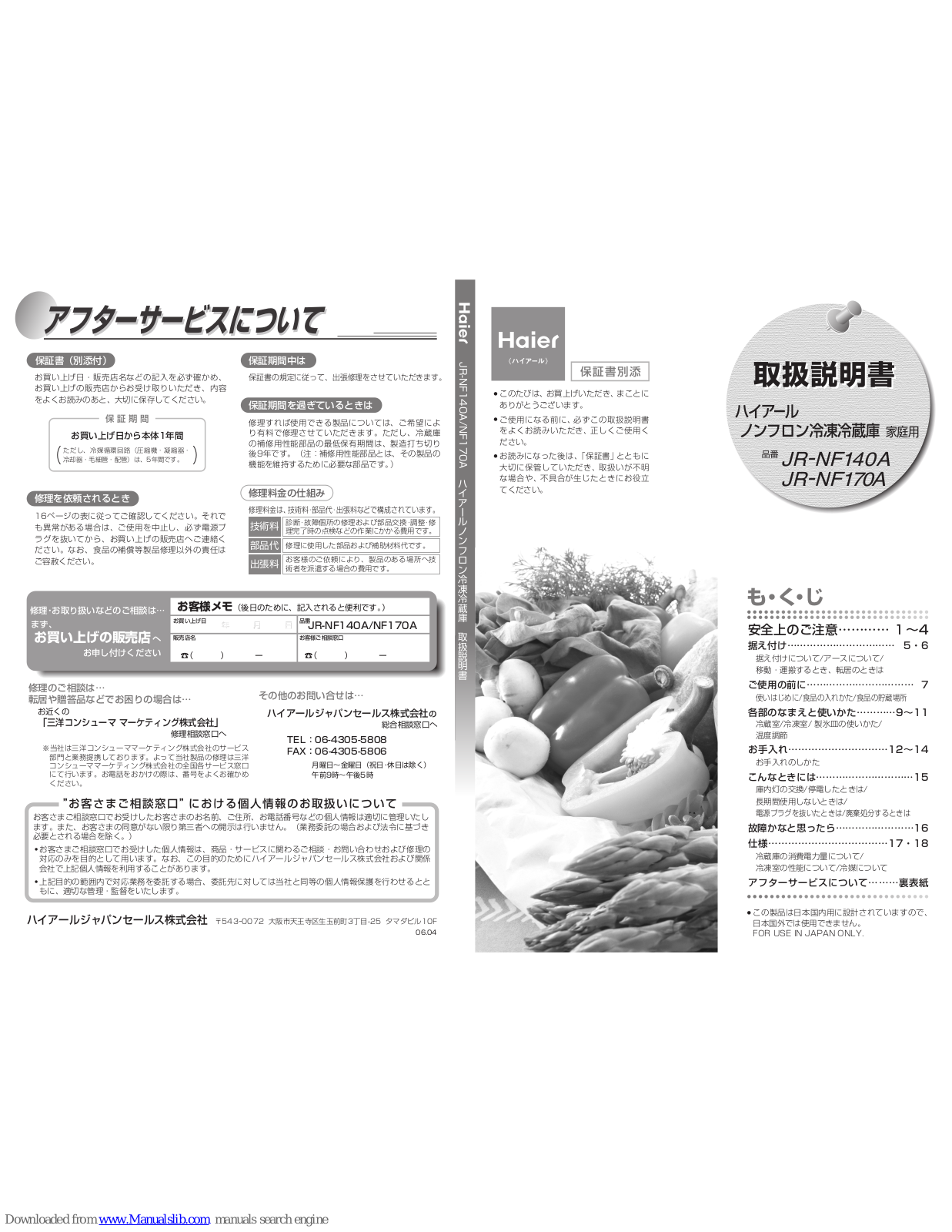 Haier JR-NF170A, HSSR-N17F User Manual