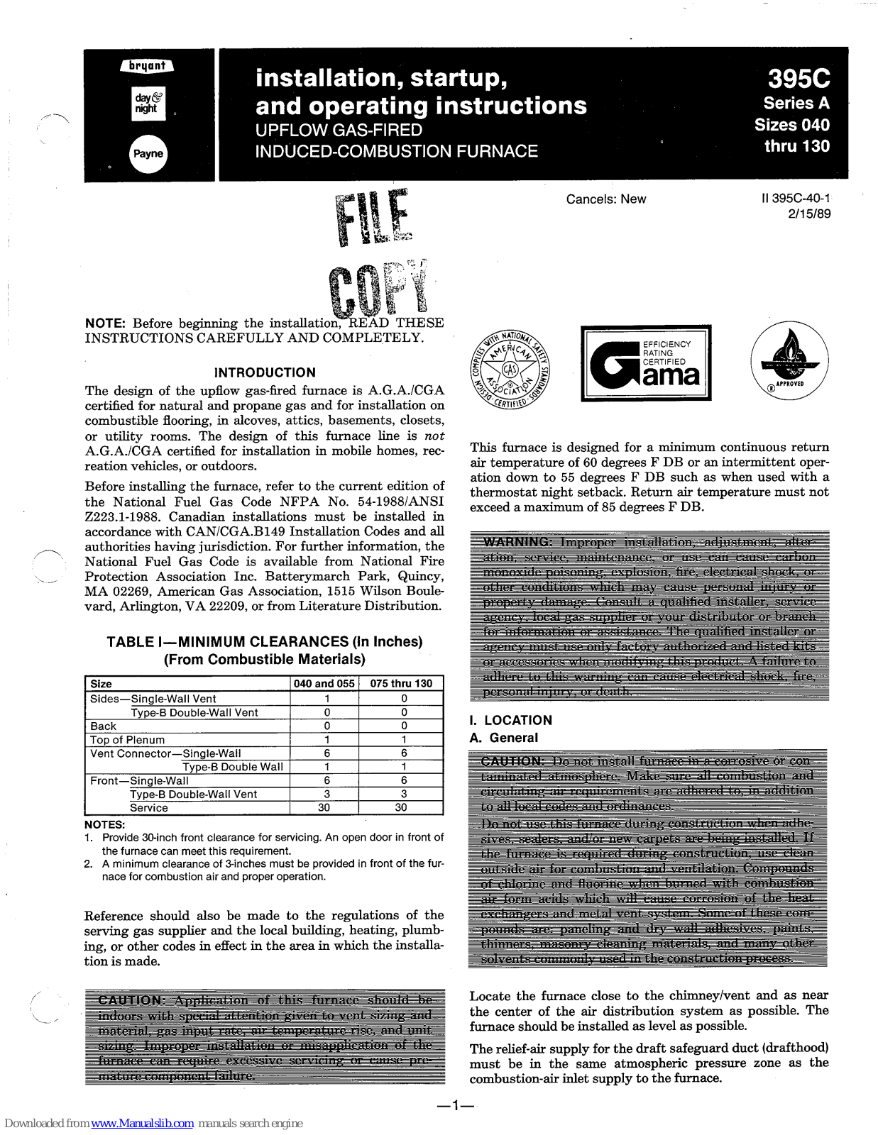 Bryant 395CAV024040, 395CAV036055, 395CAV036040, 395CAV024055, 395CAV036075 Installation, Start-up, And Operating Instructions Manual