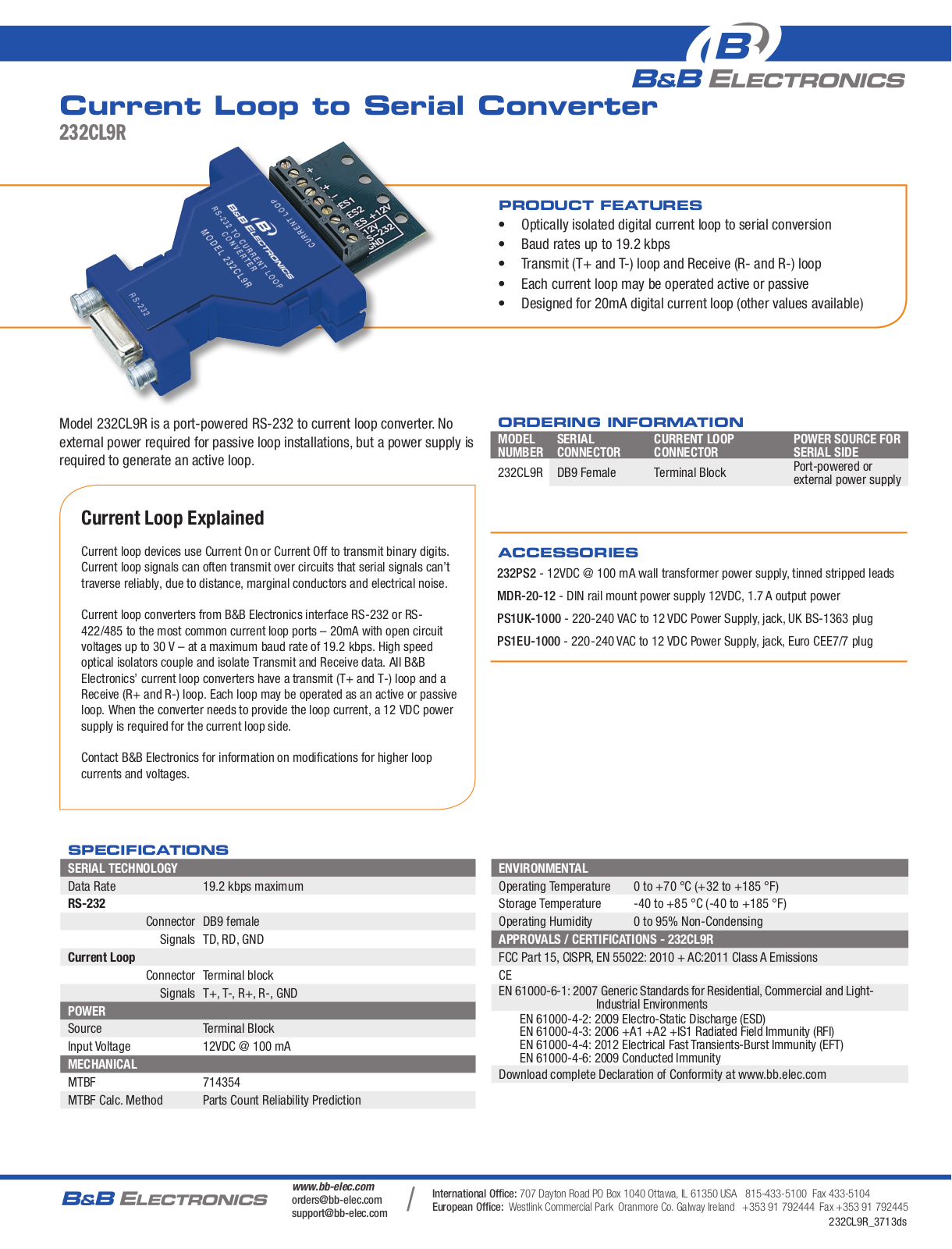 B&B Electronics 232CL9R Datasheet