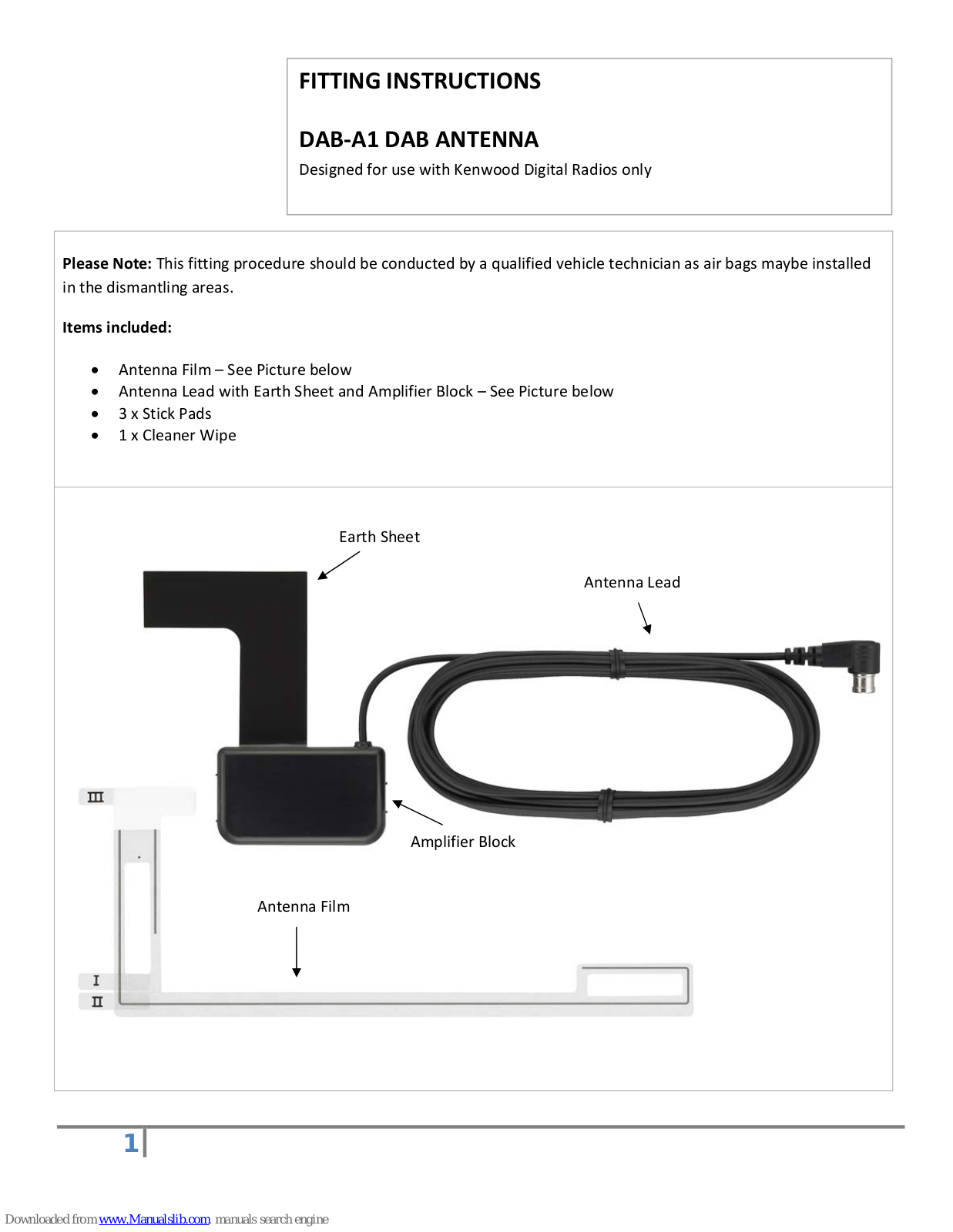 Kenwood DAB‐A1 Fitting Instructions Manual