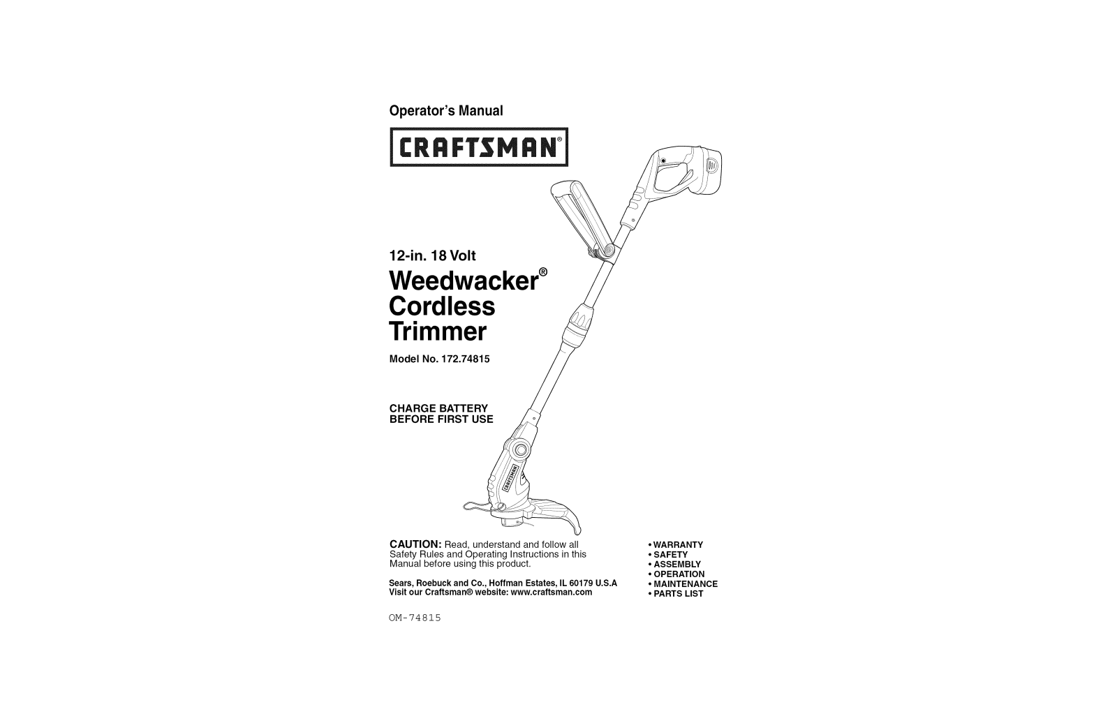 Craftsman 17274815-2008 Owner’s Manual