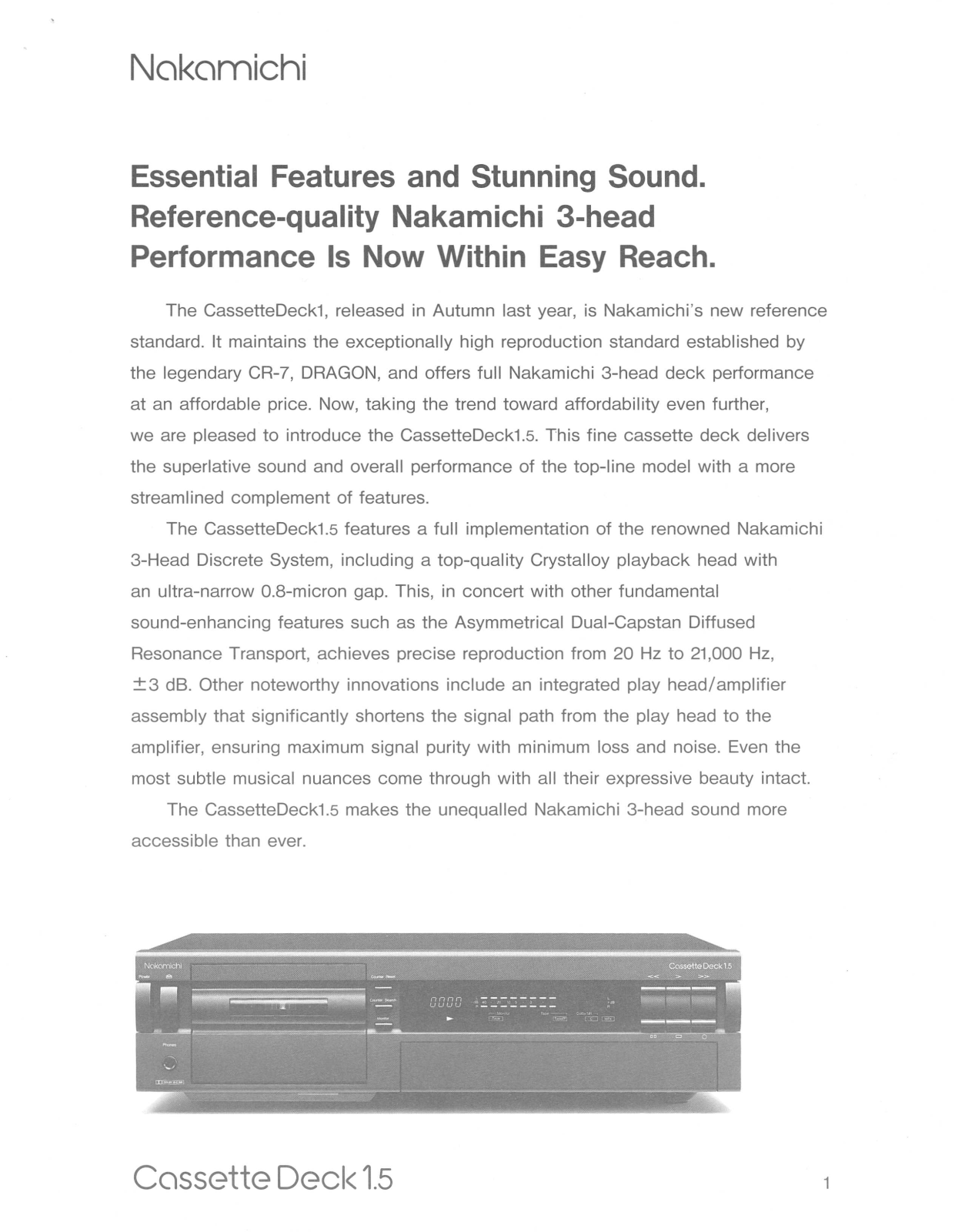 Nakamichi Cassette deck 1.5 Brochure