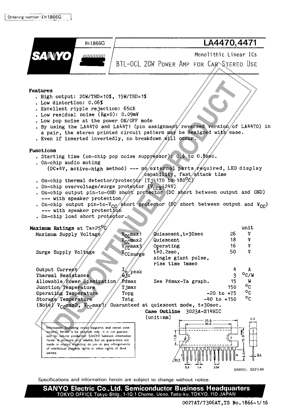 SANYO LA4471, LA4470 Datasheet