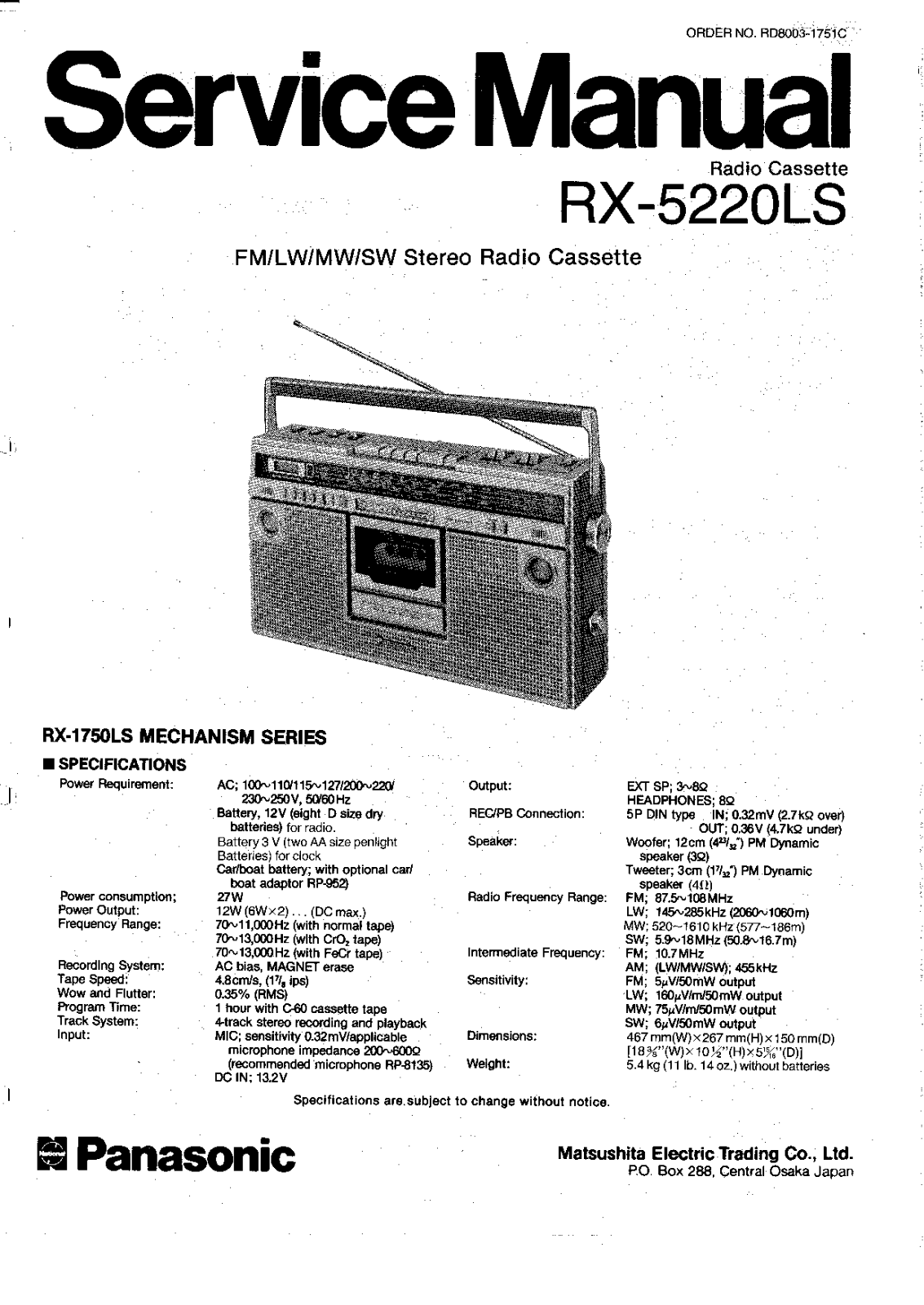 Panasonic RX5220LS Service Manual