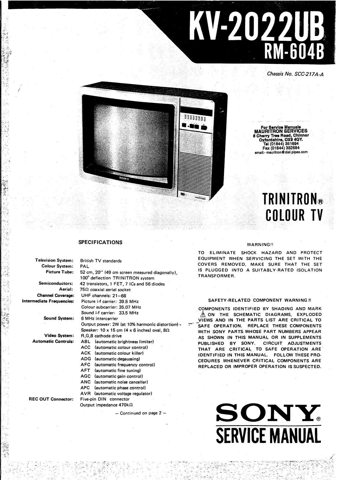 SONY kv-2022ub SERVICE MANUAL