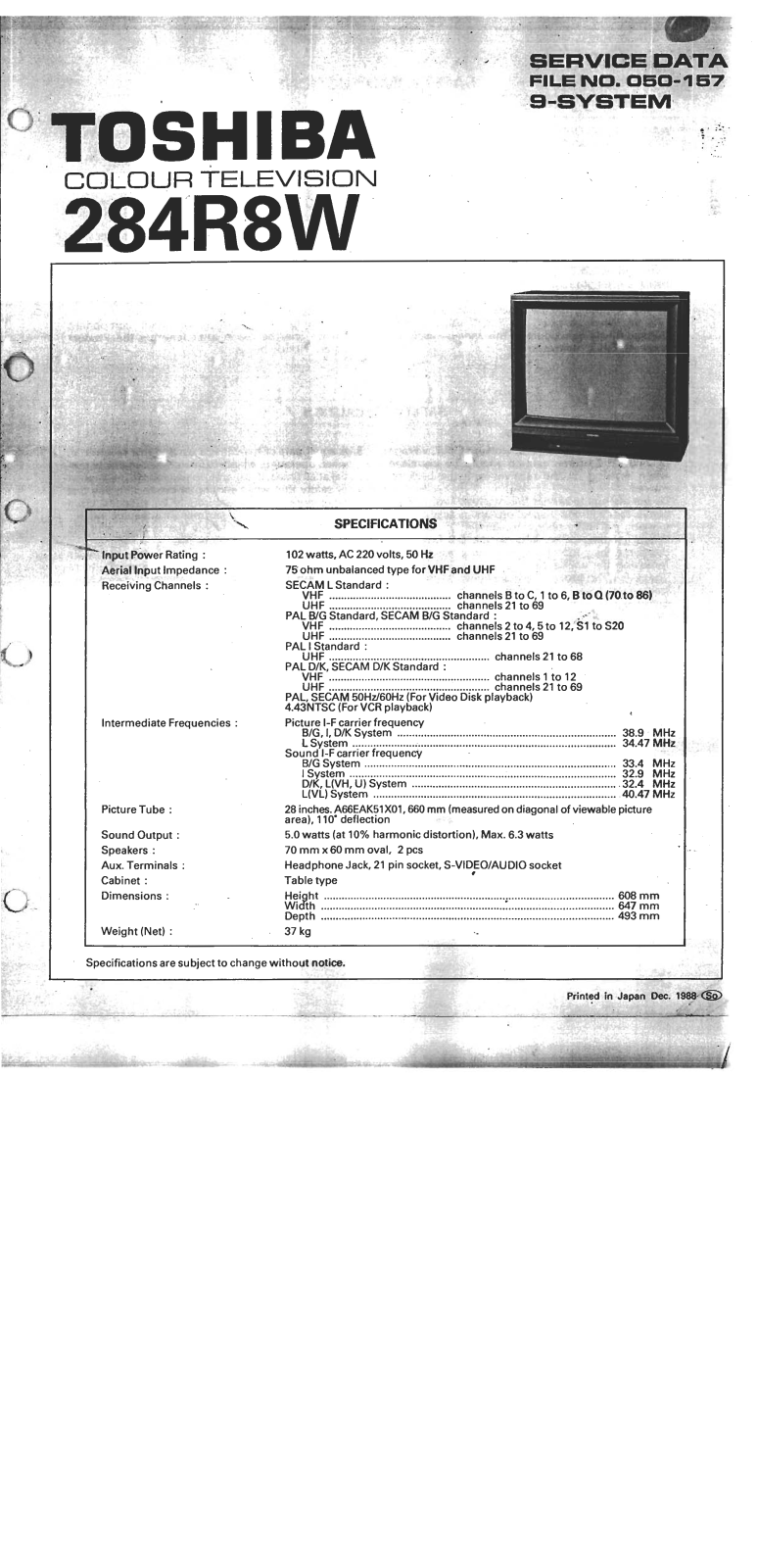 Toshiba 284R8W Schematic