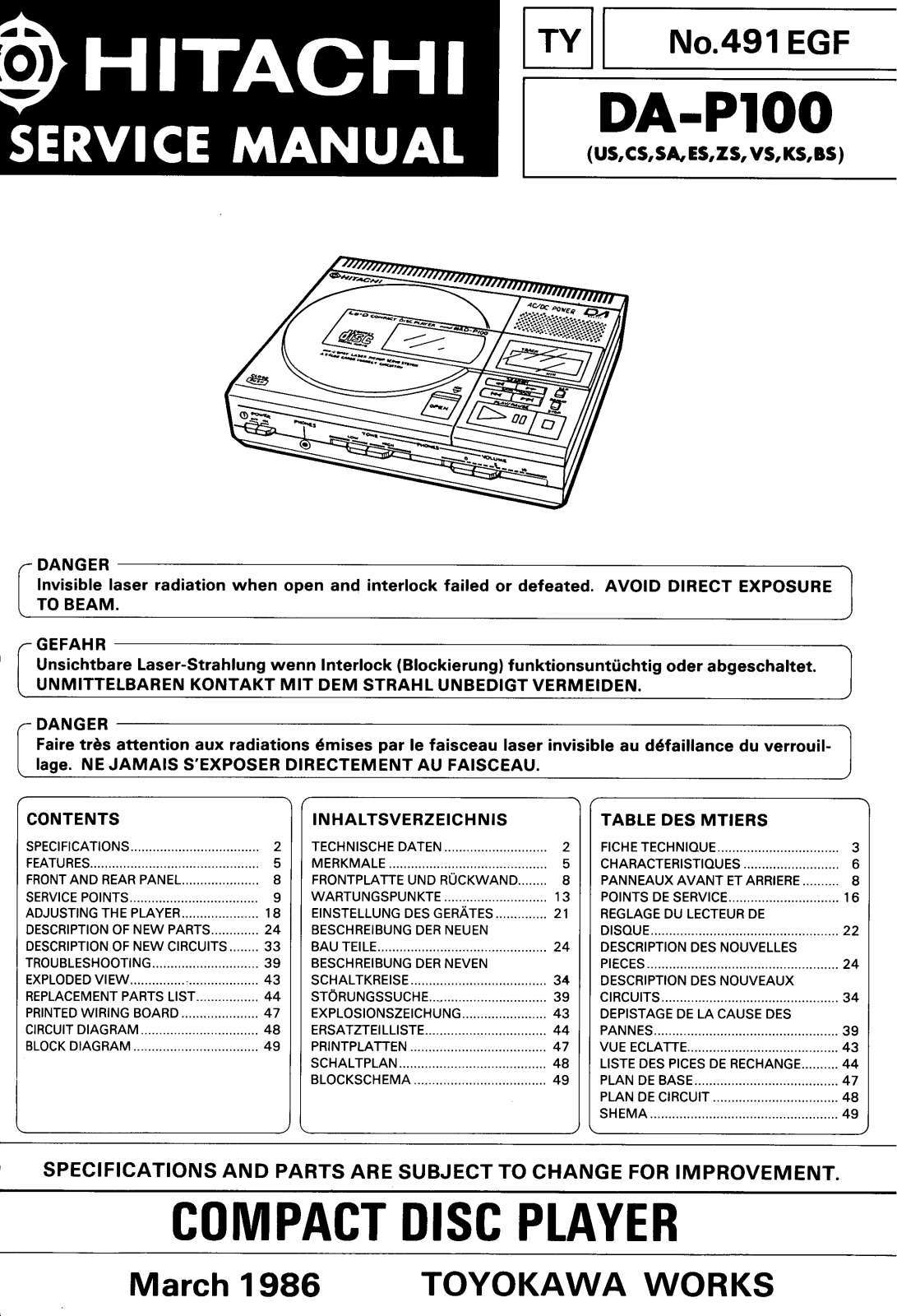 Hitachi DA-P100 Service Manual