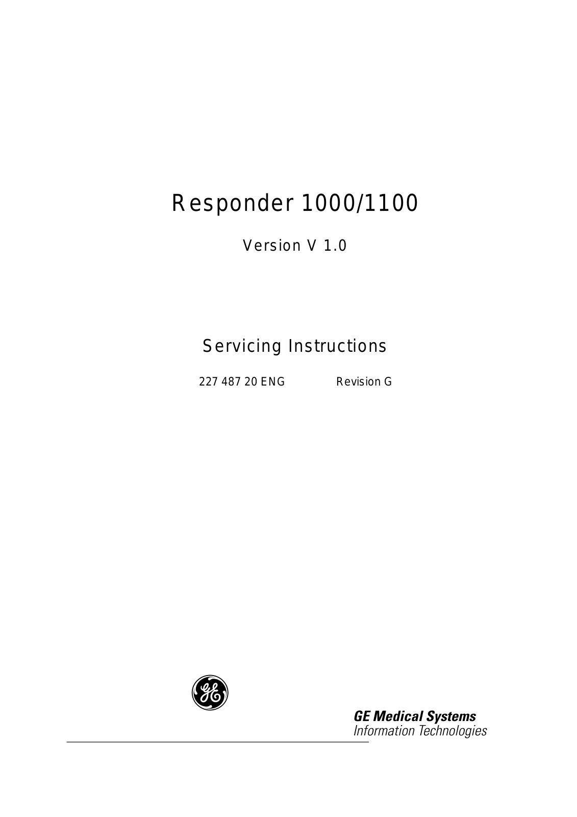 GE Medical Systems Responder 1100, Responder 1000 Service Manual