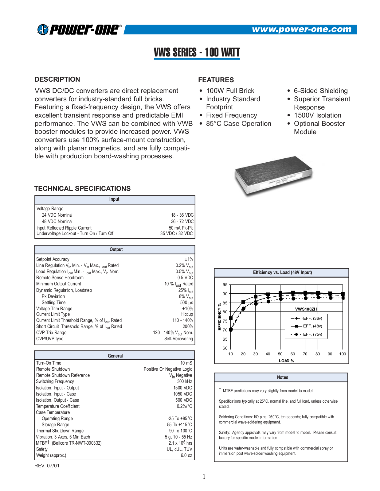 Datasheet VWS100ZK, VWS100ZH, VWS100ZG, VWS100Z28, VWS100YL Datasheet (Power-One) - ManualMachine.com