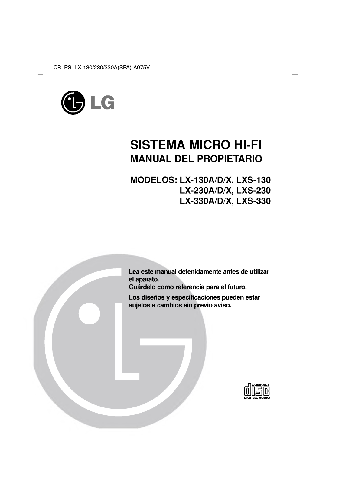 Lg LX-230A, LX-230X, LXS-230, LX-130D, LX-130X user Manual