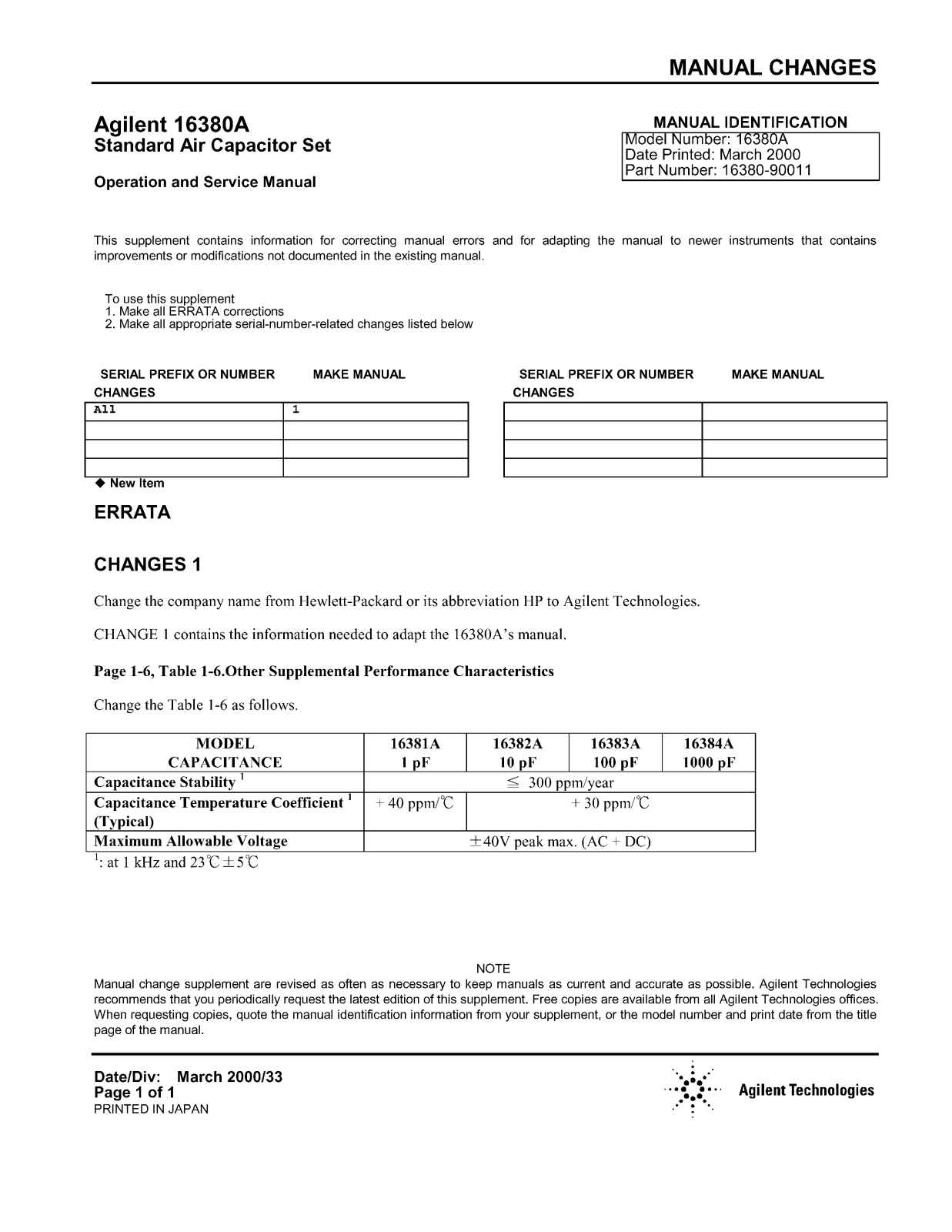 Agilent Technologies 16380A User Manual