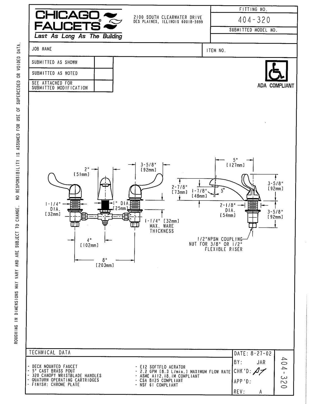 Chicago Faucet 404-320 User Manual