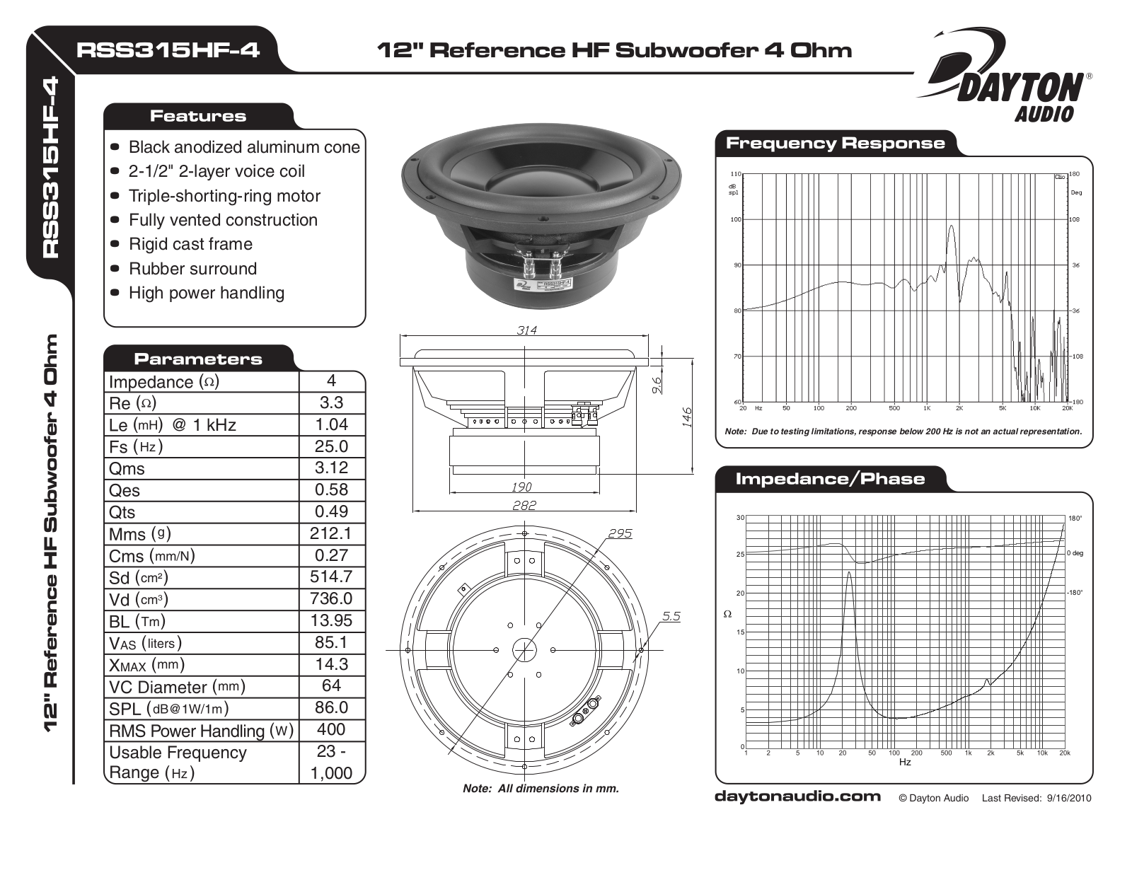 Dayton RSS315HF-4 User Manual