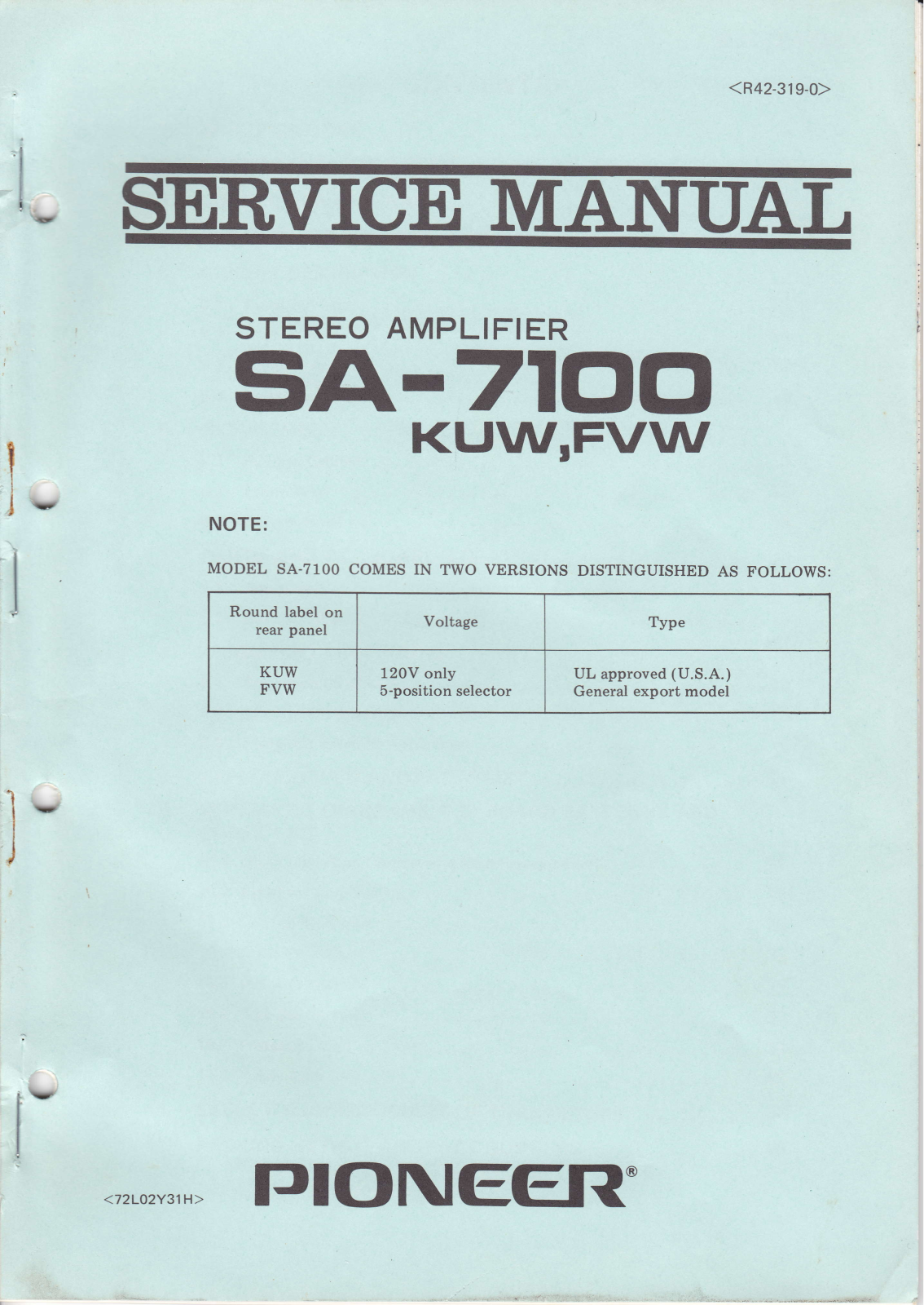Pioneer SA-7100 Service manual