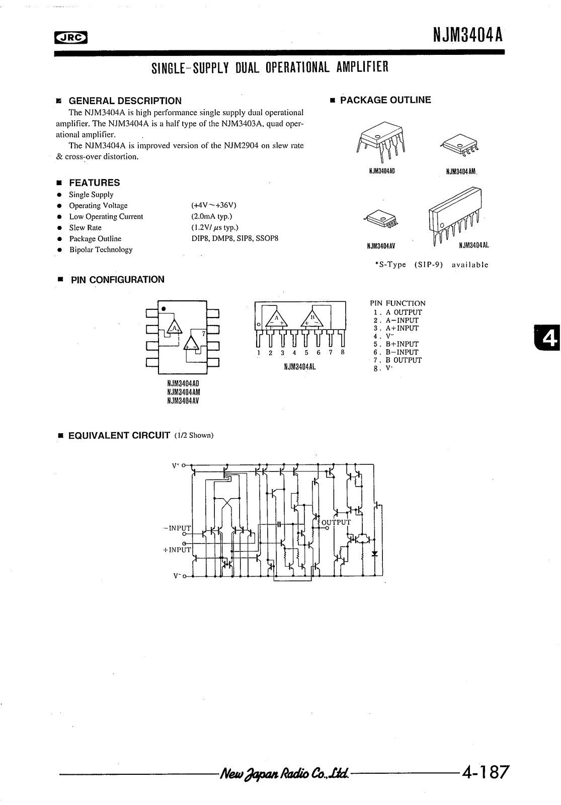 JRC NJM3404AD, NJM3404AM, NJM3404AV, NJM3404AL Datasheet