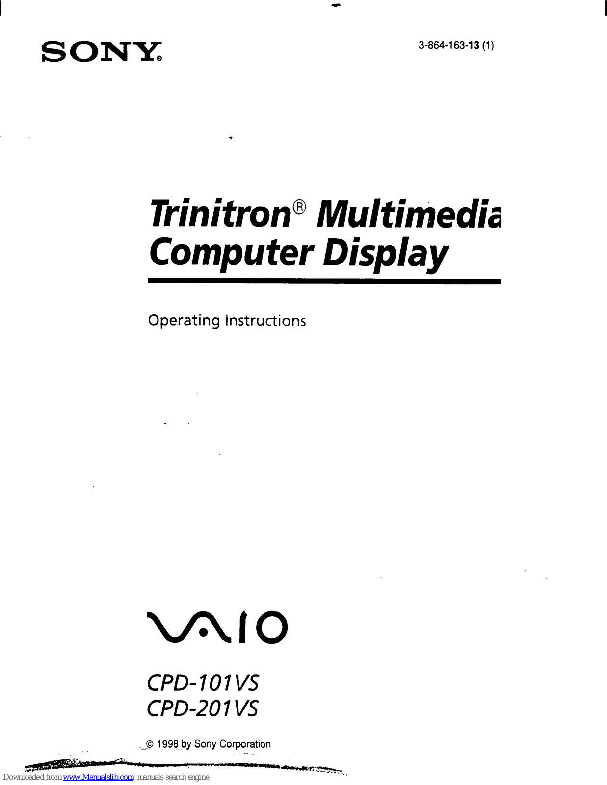 Sony CPD-101VS Operating Instructions (primary manual),VAIO CPD-201VS,VAIO CPD-101VS Operating Instructions Manual