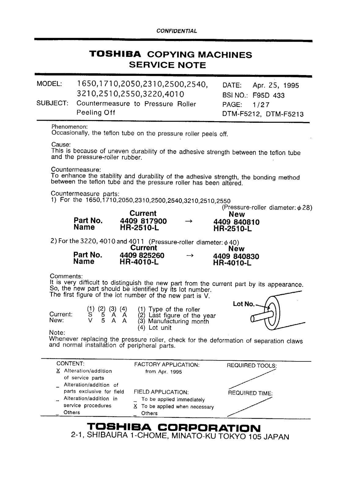 Toshiba f95d433 Service Note