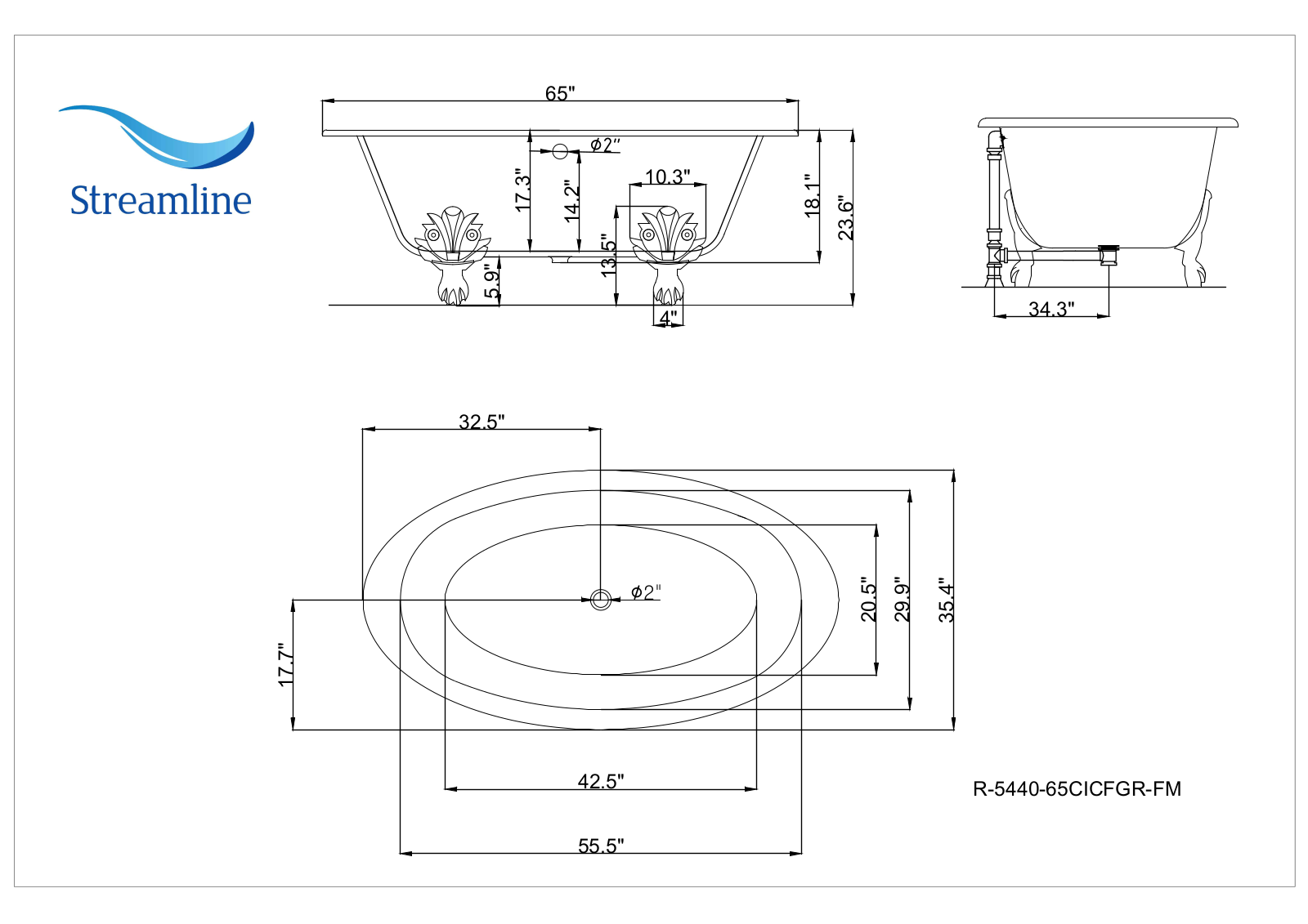 Streamline Bath SLBH1465 Dimensions - ManualMachine.com