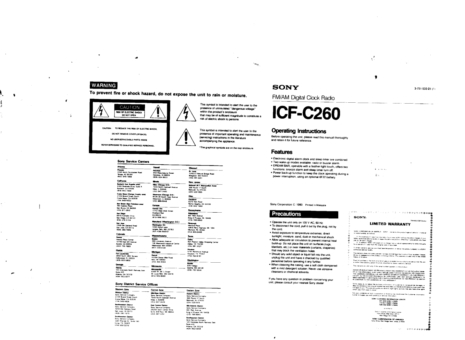 Sony ICF-C260 Operating Instructions