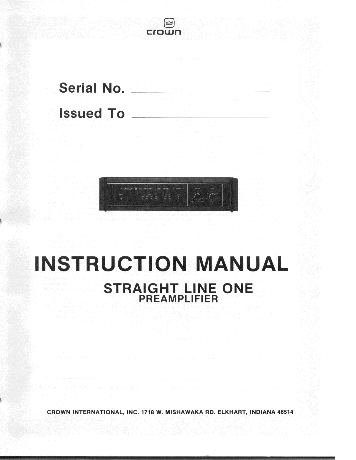 Crown SL-1, Straight Line One Owners manual