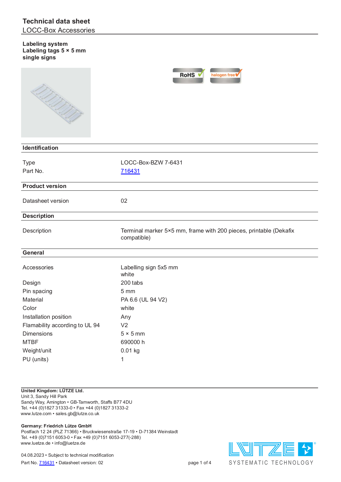 LUTZE 716431 Specification - ManualMachine.com